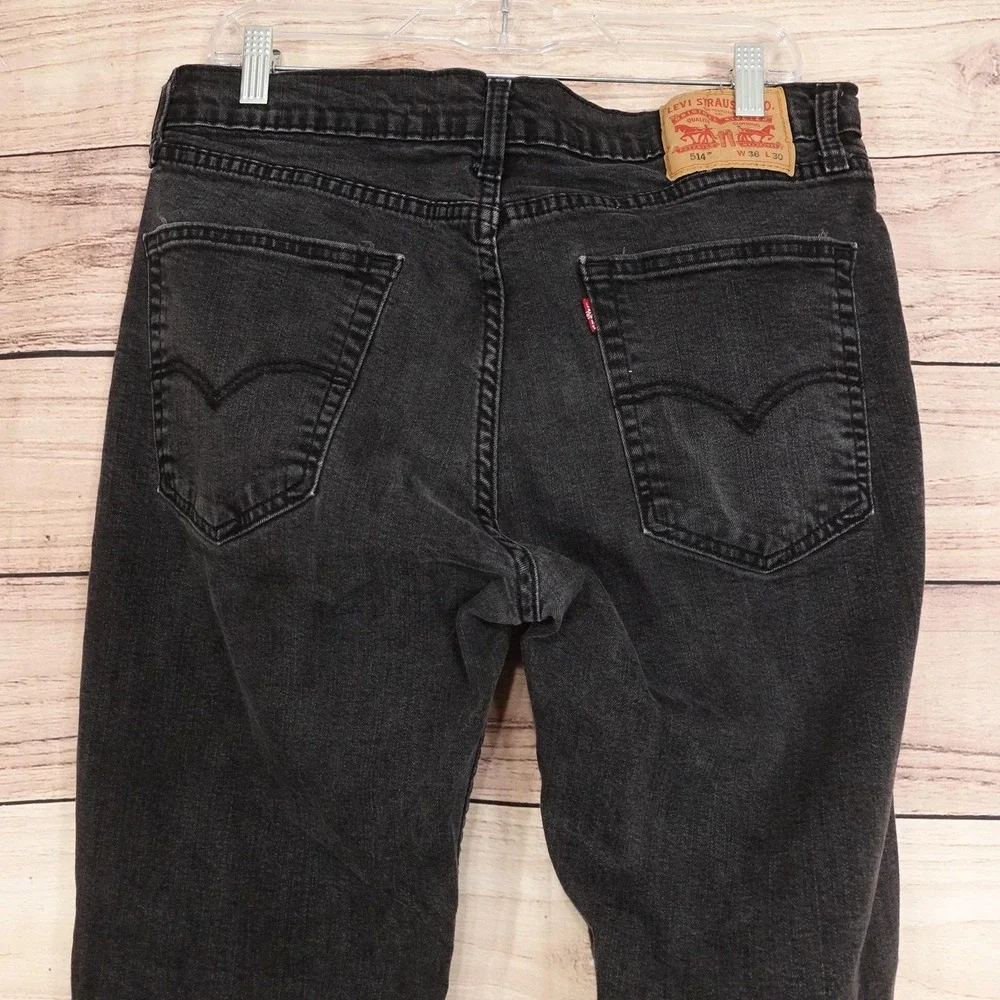 Levis 514 Jeans Mens (33x27) 36x30 Black Slim Straight Stretch Denim
